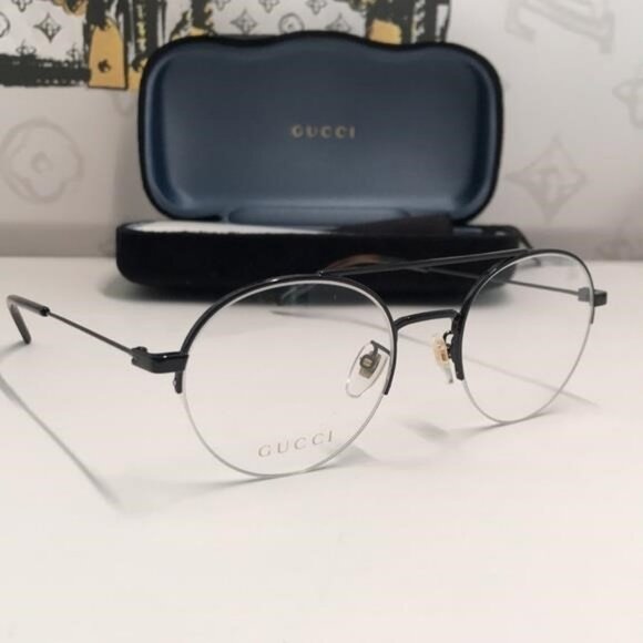 Authentic Gucci GG0682O 001 Eyeglasses – Black Semi-Rimless Round Frame - Picture 1 of 11